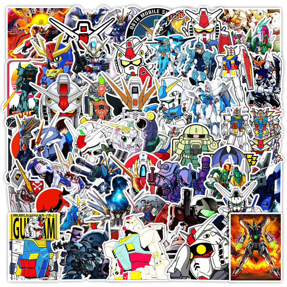 GUNDAM Anime Stickers - 10/50-Piece Cartoon Decal Pack for Laptops, Motorcycles, Skateboards, Suitcases and Gifts