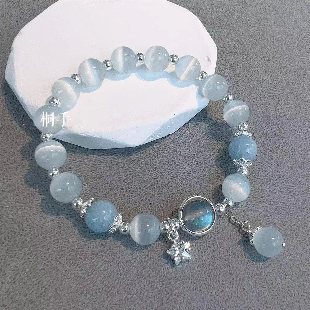 Korean Style Crystal Bead Bracelet - Flower Fox Feather Tassel Charm Jewelry Gift for Women Girls & Best Friends