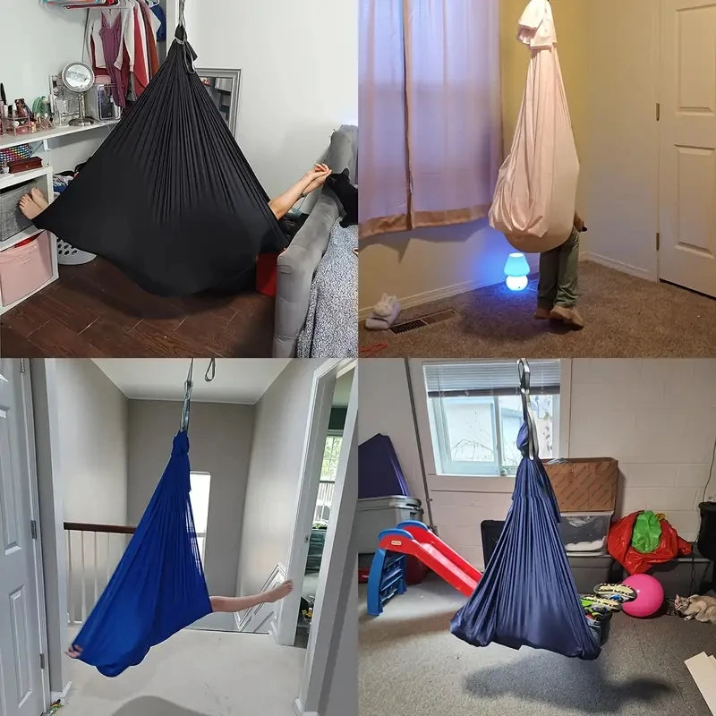 1.5x2.8m Elastic Swing Hammock – Indoor & Outdoor Aerial Yoga Swing with Adjustable Fabric & Hardware for Adults