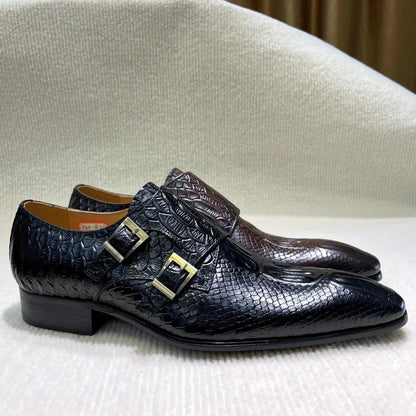 Men’s Genuine Leather Oxford Shoes - Italian-Style Crocodile Pattern Formal Office, Party and Wedding Dress Shoes