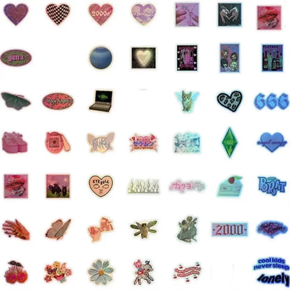 50PCS Y2K Pink Girl Stickers - Cute Laser Decals for Laptops, Phones, Suitcases & Scrapbooks