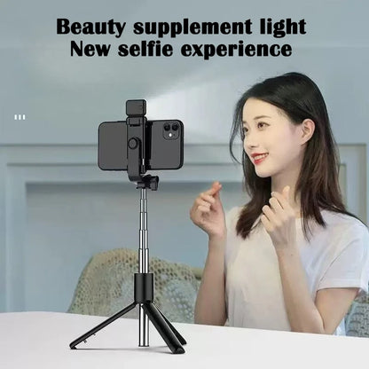 Wireless Bluetooth Selfie Stick & Tripod Stand – Fill Light with Remote Shutter for iPhone, Samsung, Xiaomi, Live Streaming Phone Holder