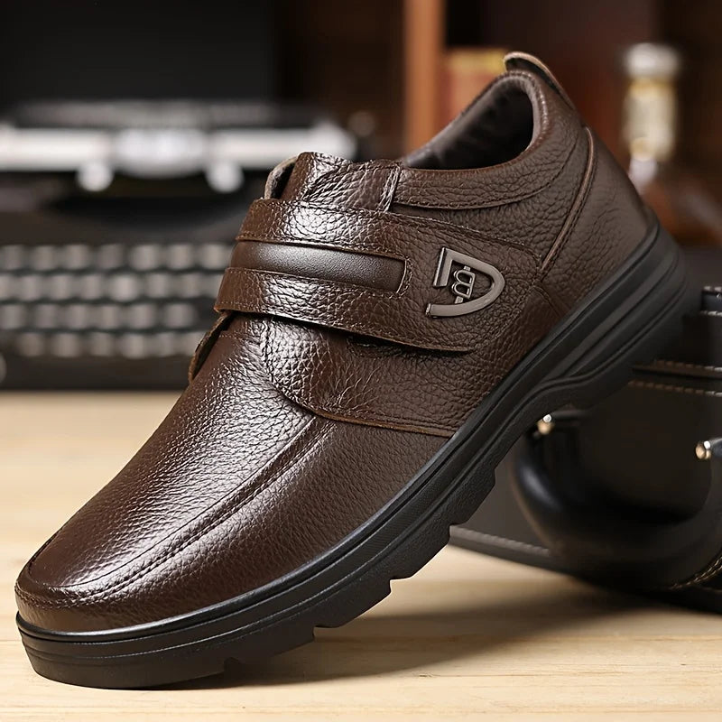 Men’s Retro Business Casual Slip-On Shoes - Velcro Closure, Soft Comfortable Non-Slip Sole