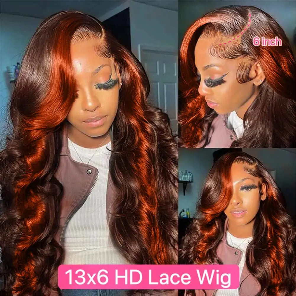 Linktowig 30 Inch Pre-Plucked 13x6 HD Lace Front Wig – Ginger Orange Ombre Body Wave Human Hair Wig for Women