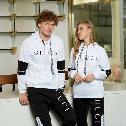 Men's Fashion Tracksuit Set – Hoodie & Sweatpants with Trendy Print | Casual Black & White Jogger Outfit