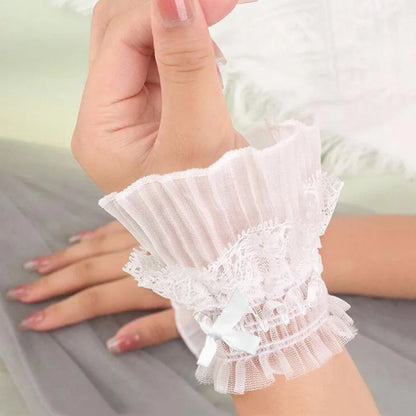 Gothic Lolita Lace Wrist Cuffs - Bowknot Maid Cosplay Accessories for Women & Girls