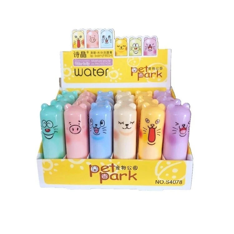 24-Piece Fruit-Flavored Lip Balm Set - Moisturizing Colorless Lip Gloss with Cute Cartoon Designs