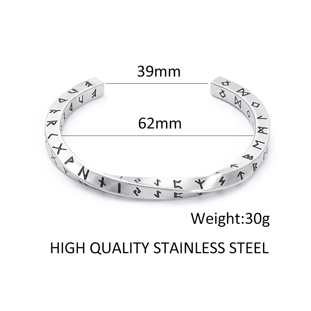 New Vintage 316L Stainless Steel Mobius Bangle - Fashion Nordic Vikings Letter Bracelet for Men, Party Jewelry Gifts