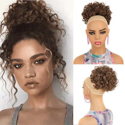 Synthetic Messy Curly Hair Bun – Short Loose Wave Updo Ponytail, Blonde Chignon Hairpiece, Heat-Resistant Extensions for Women