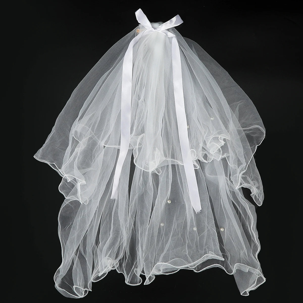 White Tulle Bow Veil Hairpin with Pearls – Elegant Bridal & Bachelorette Hair Clip for Weddings, Parties, and Gifts