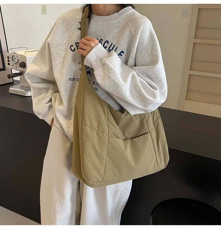 2025 Trendy Women's Soft Cloth Shoulder Bag – Solid Color, Y2K Casual Style, Crossbody Handbag for Students