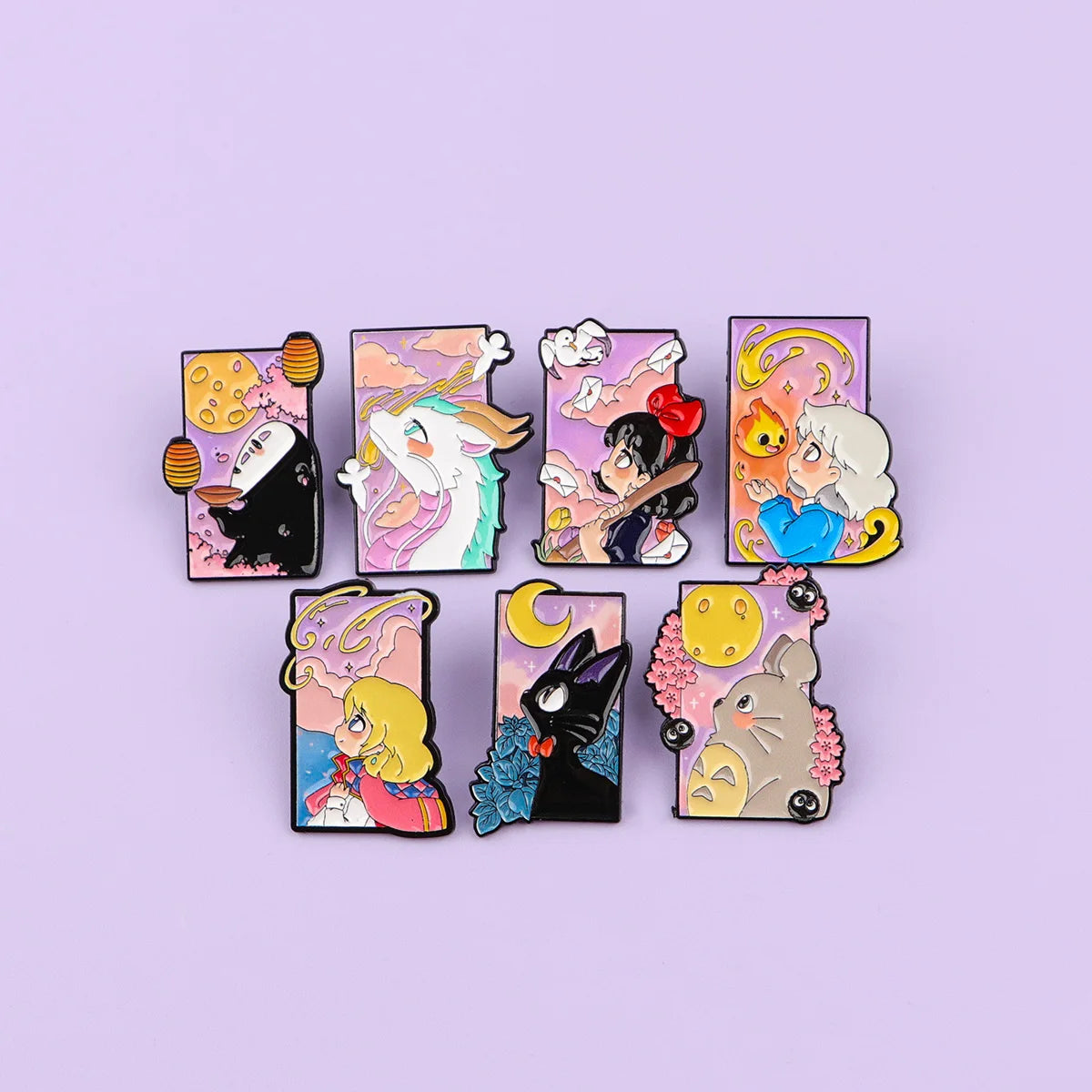 Cute Black Cat Enamel Pin Set - 7PCS Cartoon Brooch Lapel Badges for Women, Cosplay & Fashion Accessories