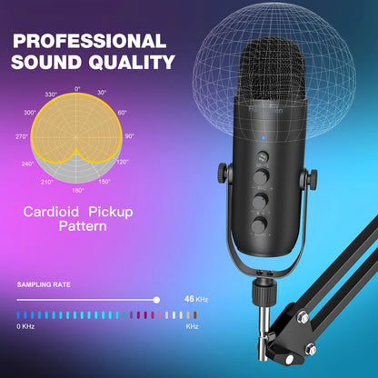 Haomuren Professional USB Podcast Microphone Kit – Cardioid Condenser Mic with Boom Arm for Streaming, Recording, and YouTube