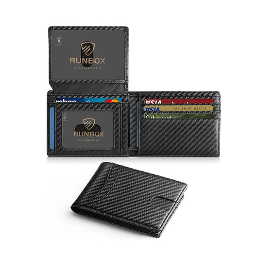 Men's Ultra-Thin RFID Leather Wallet – Carbon Fiber Design with ID Window & Multi Card Slots
