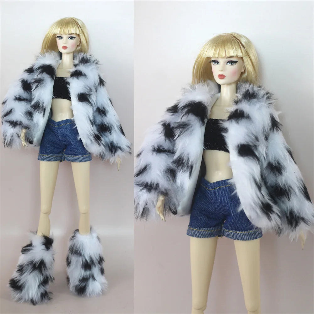 1:6 Scale Doll Clothes – Fur Coat Dress Outfit for 11.5" (30cm) Dolls, Multiple Styles, Gift for Girls
