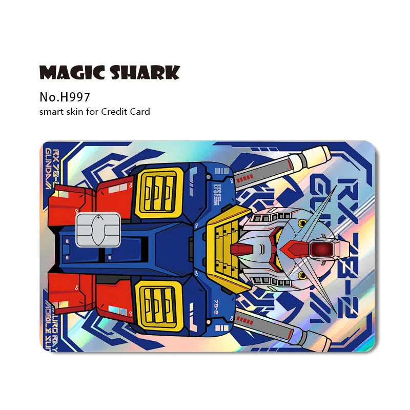Holographic Robot and Shark Card Stickers - Laser Skin Film Decals for Debit, Credit, and Bank Cards