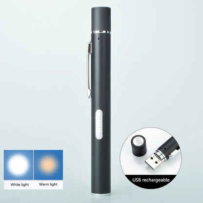 USB Rechargeable Medical Pen Light LED Flashlight – Stainless Steel Clip Mini Pocket Torch for Nursing, Dentist & Inspection Use