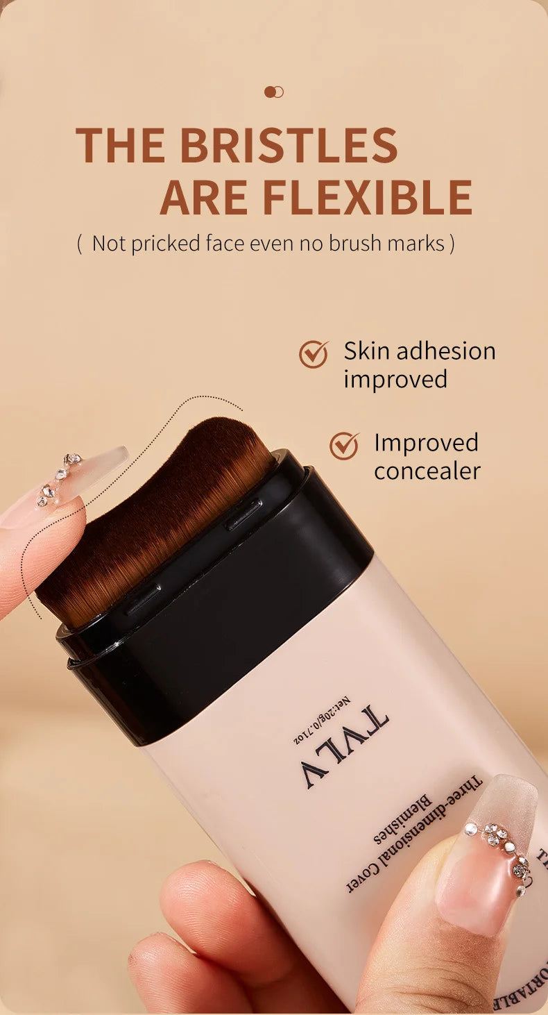 TVLV Eraser Foundation Stick with Brush – 20g Brightening Liquid Foundation & Long-Lasting Concealer