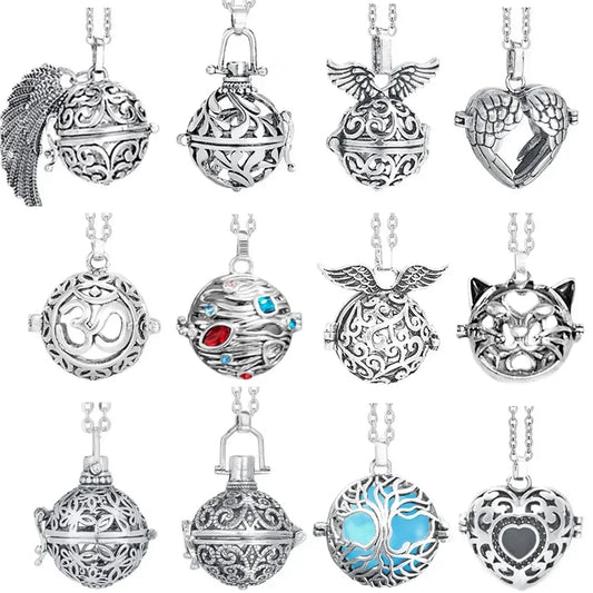 Vintage Mexico Angel Ball Chime Necklace – Antique Locket Aromatherapy Essential Oil Diffuser