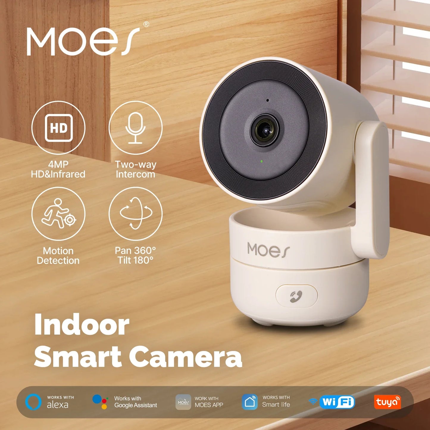 MOESTuya 4MP HD WiFi Indoor Pan & Tilt Smart Security Camera – Motion & Sound Detection, Infrared Night Vision, Panoramic Patrol Monitor