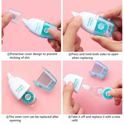 Double-Sided Adhesive Tape Roller Glue Tape - 6mm*8m with Refill Glue for DIY Journal and Stationery Projects