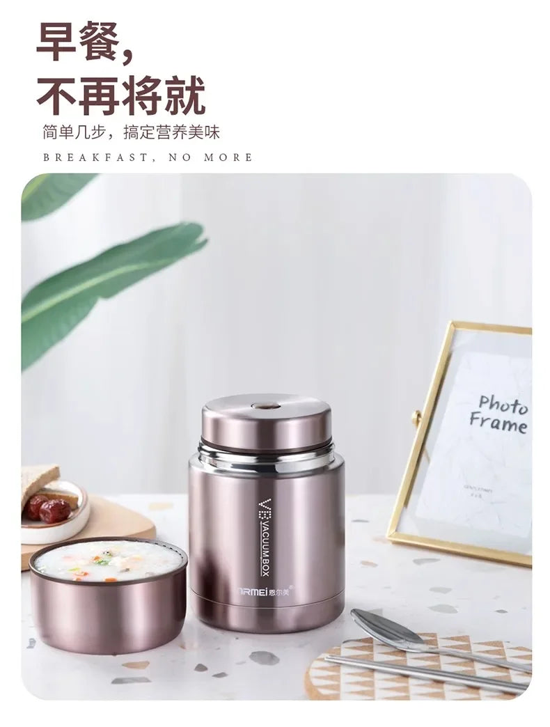 600/800/1000ml Stainless Steel Food Thermos — 316 Vacuum Insulated Lunch Jar with Spoon & Carry Bag for Kids