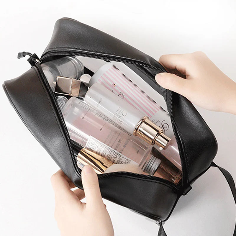 Black Transparent Waterproof Travel Makeup Bag – Portable Large-Capacity Cosmetic Organizer for Women
