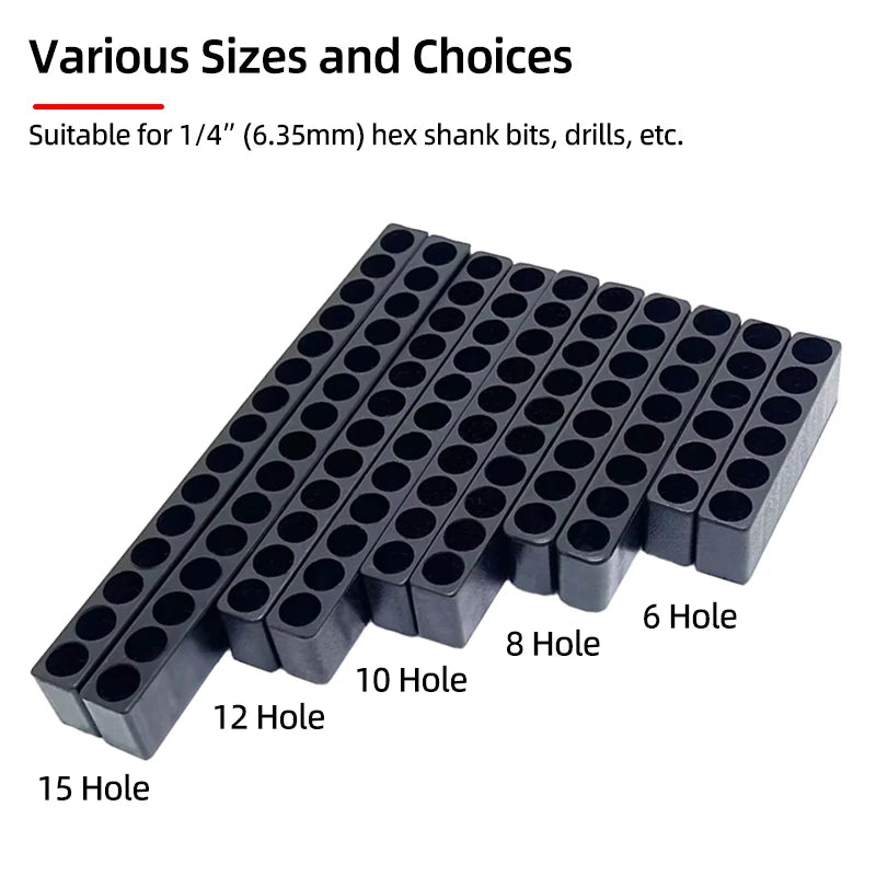 5-Piece Hex Shank Screwdriver Bit Holder Set - Plastic Storage Stand for 6/8/10/12/15 Hole Drill Bits
