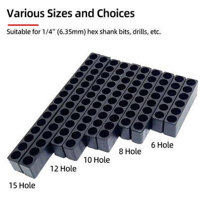 5-Piece Hex Shank Screwdriver Bit Holder Set - Plastic Storage Stand for 6/8/10/12/15 Hole Drill Bits