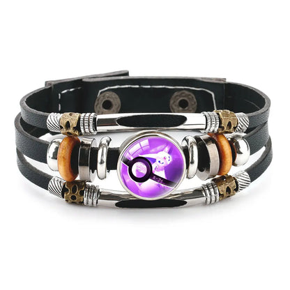 20cm Pikachu Mega Stone Cowhide Bracelet – Anime Cosplay Adjustable Wristband with Glass Cabochon