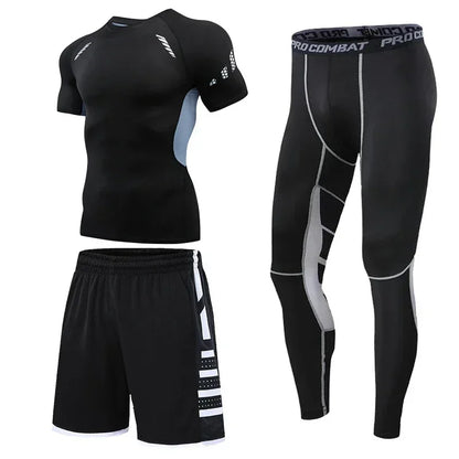 Men's Running Tracksuit Set - Compression Fitness Sportswear With Leggings, Gym Tights & Training Sweatpants