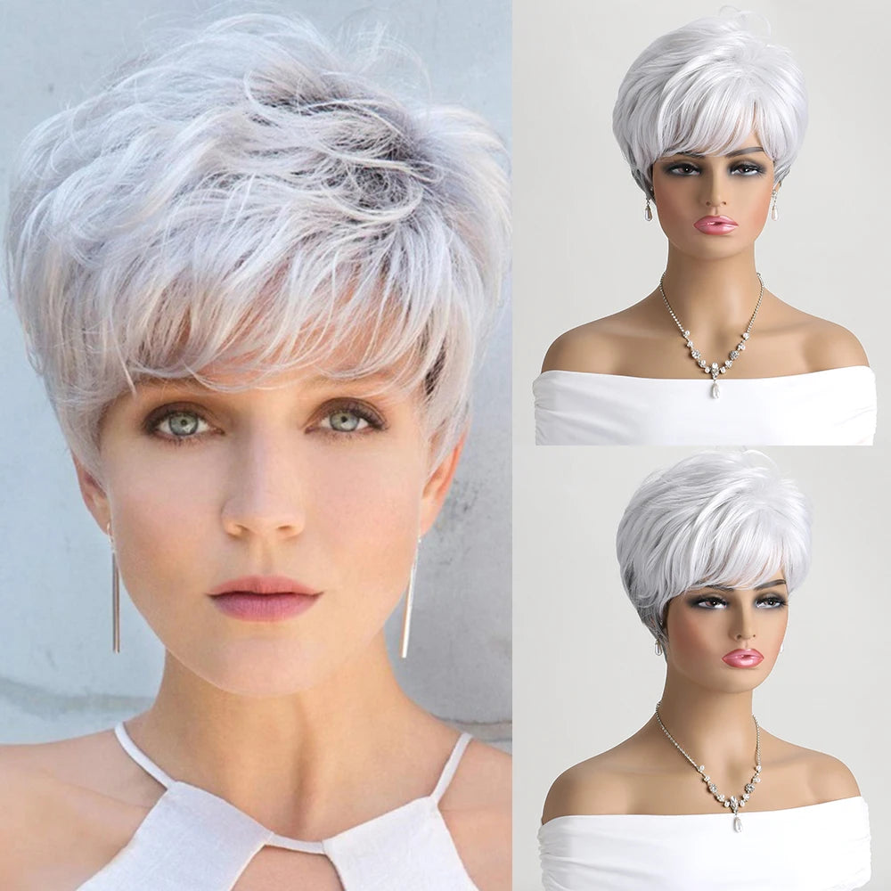 Short Natural Straight White Wig for Women – Heat-Resistant Daily & Party Wig