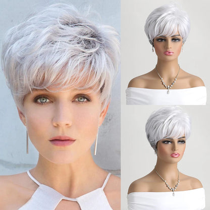 Short Natural Straight White Wig for Women – Heat-Resistant Daily & Party Wig