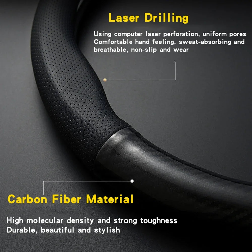 Universal Car Steering Wheel Cover — Carbon Fiber Leather, 3D Anti-Slip, Simple & Stylish Car Accessory