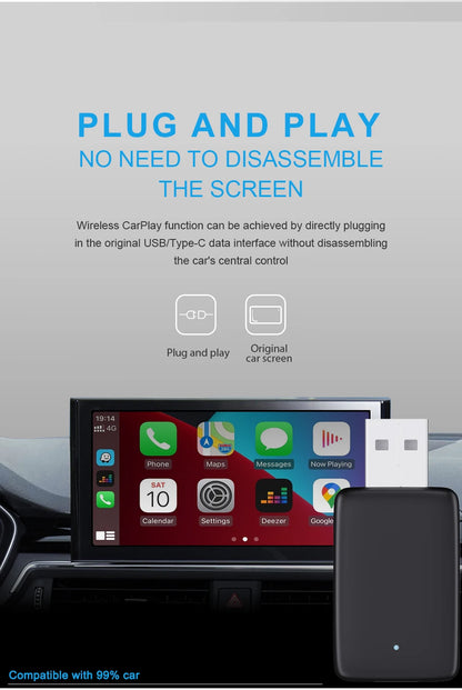2-in-1 Wired to Wireless CarPlay & Android Auto Adapter – 5GHz WiFi Mini Dongle for 99% of Cars with Original Wired Systems