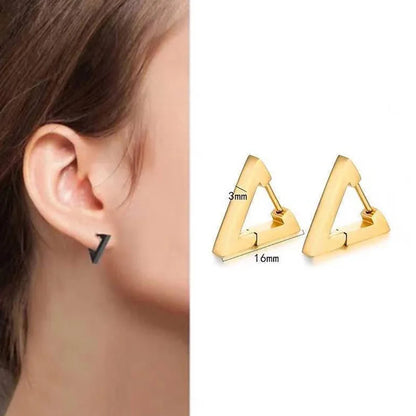 Stainless Steel Triangle Earrings - Unisex Punk Rock Geometric Push-Back Jewelry for Men & Women