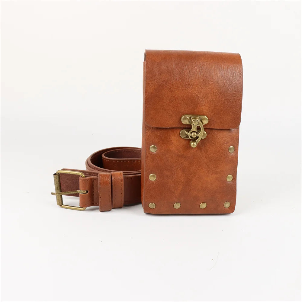 4PCS Medieval Cosplay Leather Belt Set – Copper Coin Waist Bag, Renaissance & Steam Role Playing Halloween Costume Accessories