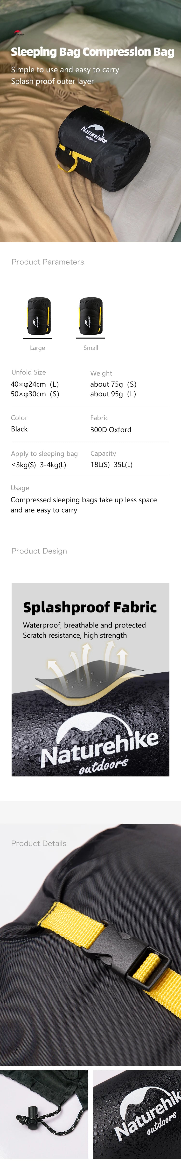 Naturehike Compression Bag for 3-4kg Sleeping Bag - Splash-Proof, Multifunctional Camping & Travel Storage Sack