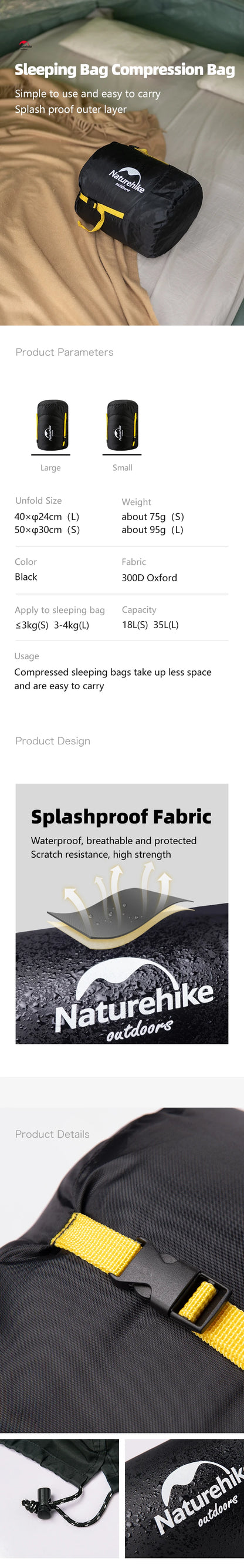 Naturehike Compression Bag for 3-4kg Sleeping Bag - Splash-Proof, Multifunctional Camping & Travel Storage Sack