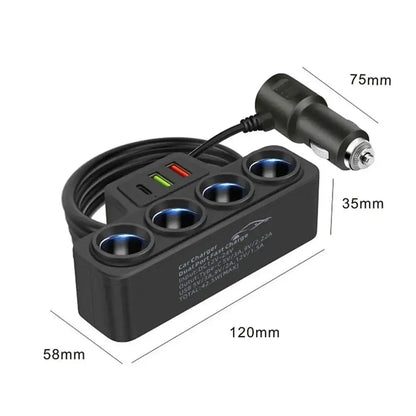 PD QC3.0 Dual USB Car Charger - 120W 12V/24V Cigarette Lighter Splitter for Phone, DVR and Dashcam