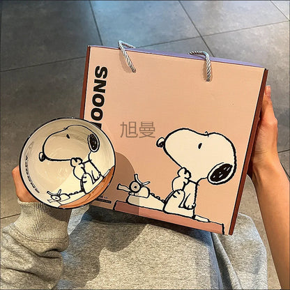 New Cute Snoopy Ceramic Bowl Set – Kawaii Anime Cartoon Tableware for Home & Gift