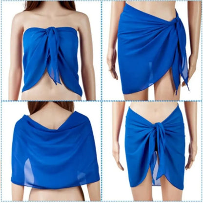 Women's Summer Sheer Sarong Cover-Up - Solid Chiffon Bikini Wrap Beach Skirt