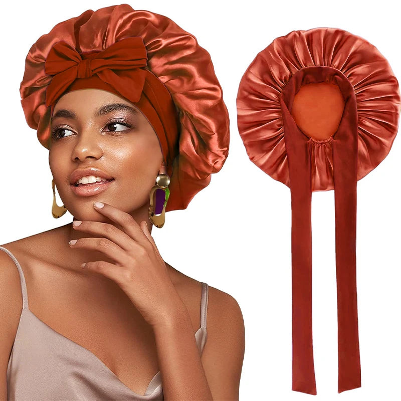 New Satin Sleeping Hat for Women – Stretchy Tie Band, Adjustable Night Shower Cap, Hair Head Cover Bonnet Turban