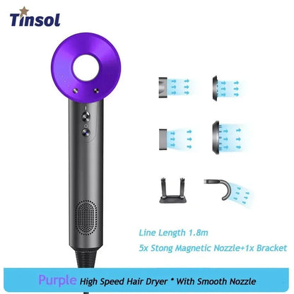 Professional Leafless Hair Dryer – Powerful Negative Ion Quick-Dry with 5 Attachments & Constant Anion Technology