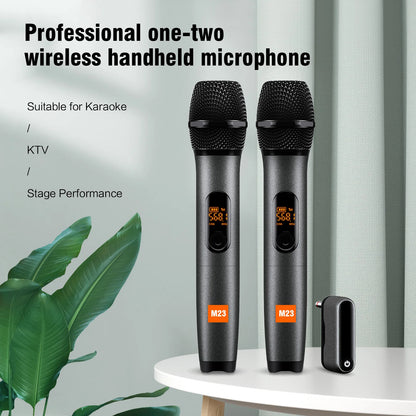 M23 UHF 2-Channel Wireless Microphone System – Rechargeable Cordless Handheld Mic for Karaoke, Church, Party, DJ