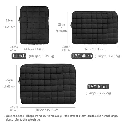 Puffy Quilted Laptop Bag Sleeve 11-15.6 Inch — Protective Notebook Cover for MacBook Air/Pro, iPad, Lenovo, HP