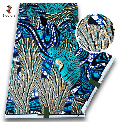 African Golden Wax Fabric - Glitter Gold Print Batik Ankara Pagne Material for Women