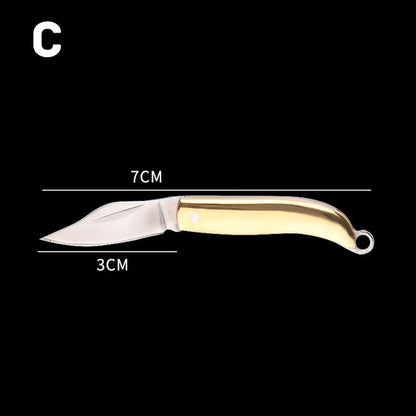 Mini Brass Knife Keychain - Stainless Steel Folding Cleaver Pendant Pocket Tool