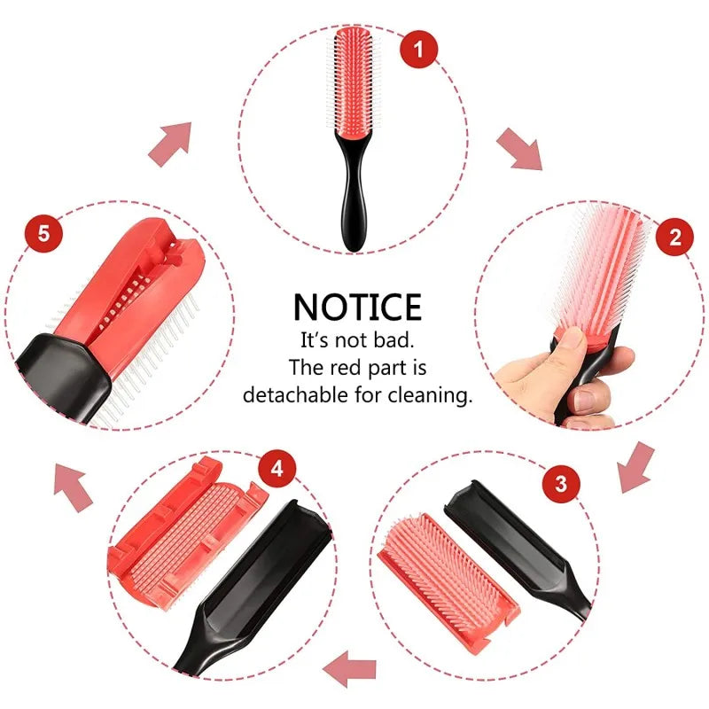 Effortless Detangling: 9-Row Denman Detangling Hair Brush - Scalp Massager Straight Wet Comb for Women, Men, and Salon Use - Perfect for Curly Hair