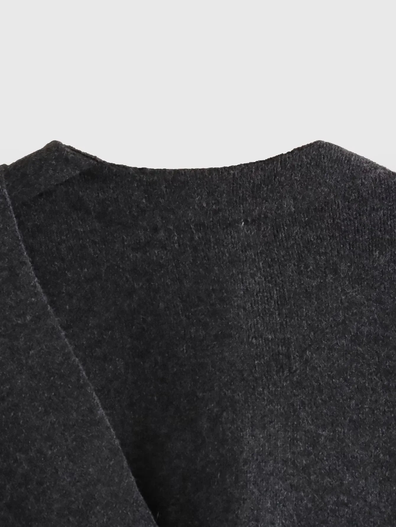 ZBZA Women’s Asymmetric Scarf Knitted Jacket – O Neck Single Button, Side Slit Loose Coat, Winter Chic Outerwear